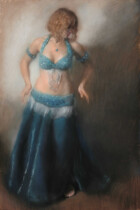 Bellydancer in blue with arms lowered
