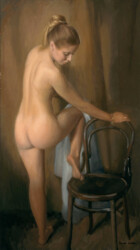 Model with her foot on a chair