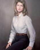 A young woman in a white shirt